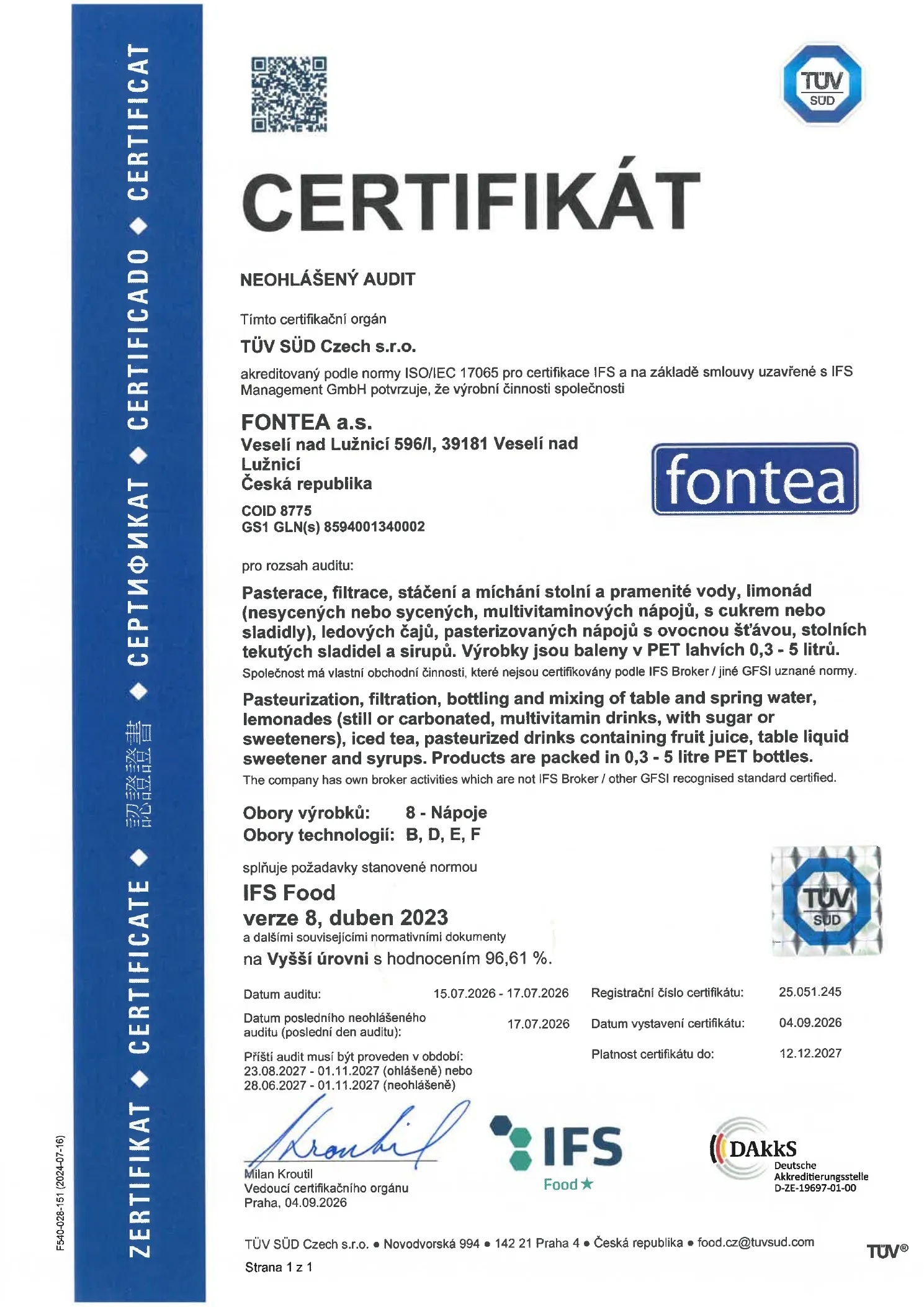 Certifikát IFS Food